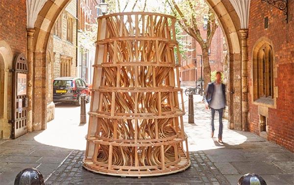 Sebastian Cox and sculptor Laura Ellen Bacon in a partnership initiated by AHEC for Clerkenwell Design week 2015